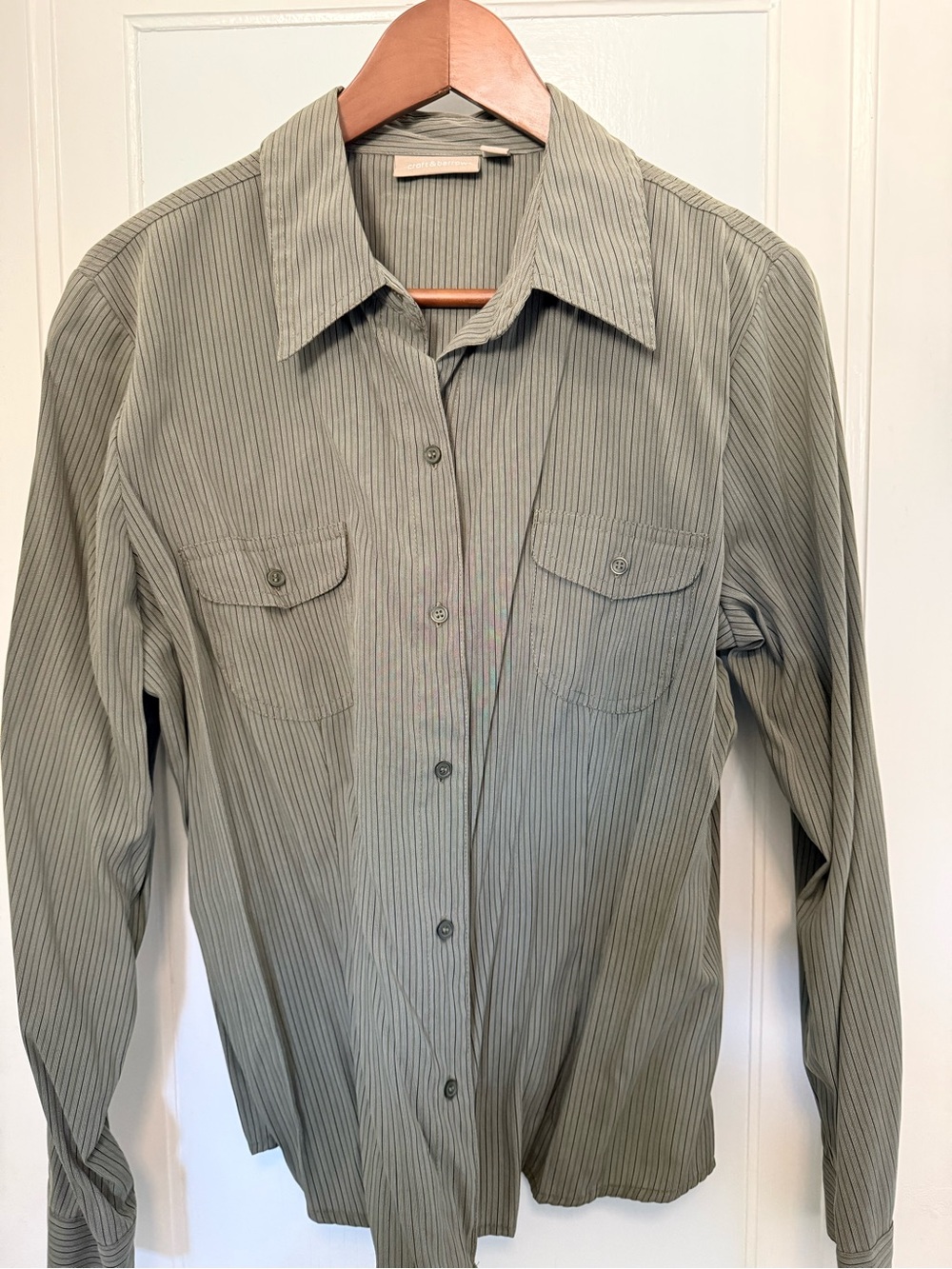 croft & barrow women’s Striped Button Down Shirt in Green Like New